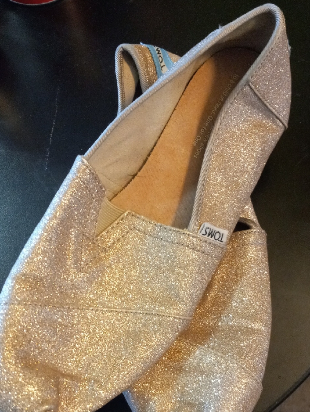 Toms Glitter Slip-On Espadrilles in Gold Sparkle Size 9W